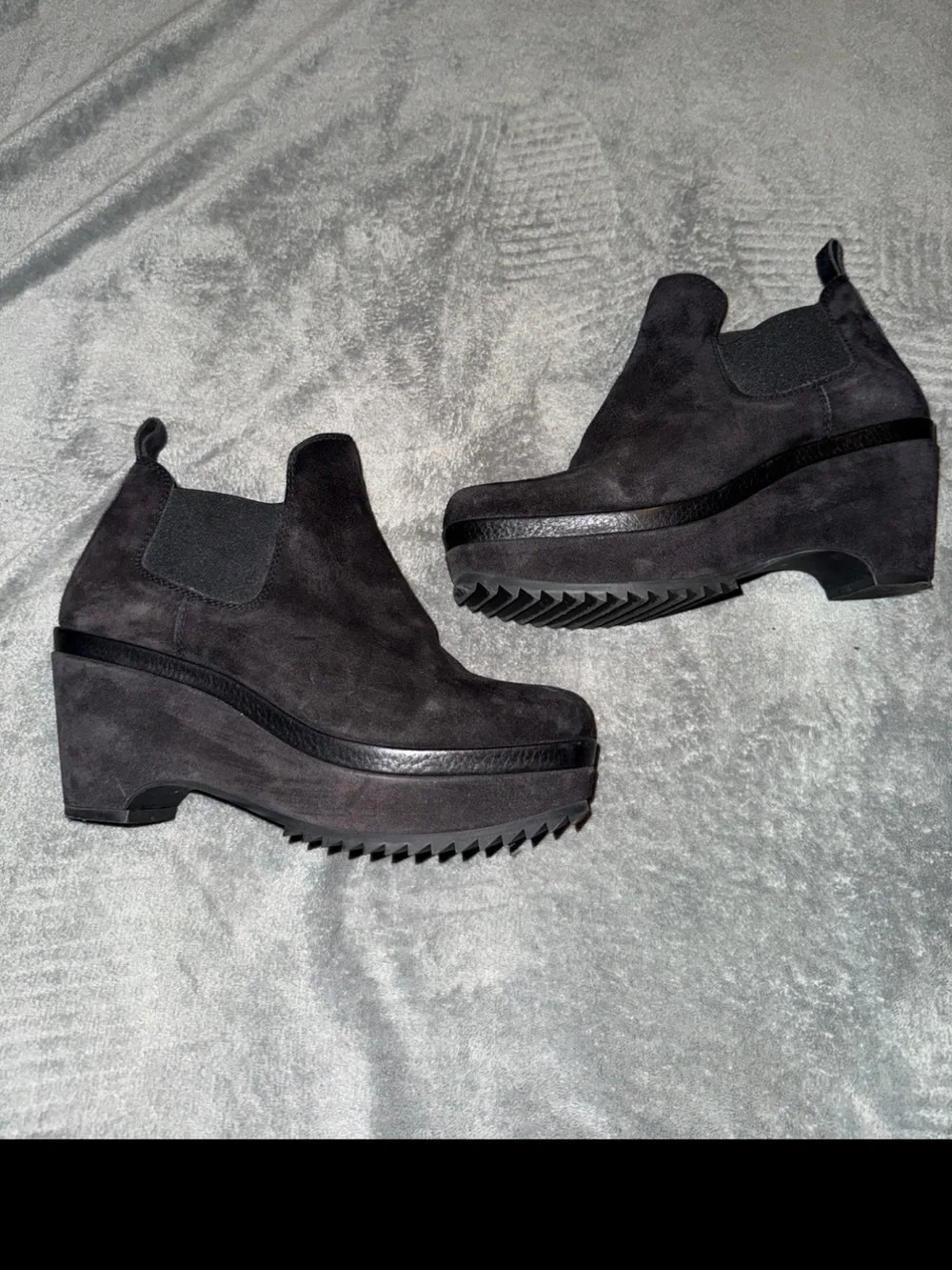 Pedro Garcia Black Suede Platform Chelsea Booties